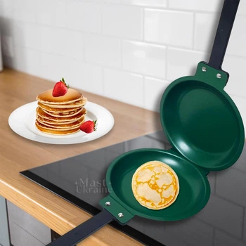 Двухсторонняя сковорода Pancake Maker для блинов и панкейков, двойная сковорода для готовки с двух сторон PCM-2-Green/Black