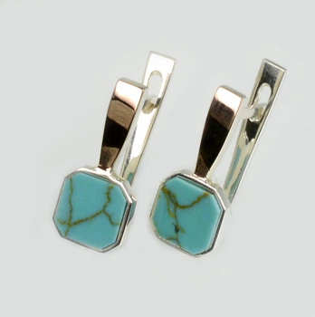 Серебряные серьги с золотыми вставками 259c-2 с бирюзой