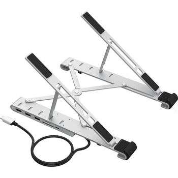 Подставка для ноутбука док-станция Choetech Folding Stand USB3.2 to HDMI/USB3.0x1/USB2.0x1/RJ45/SD/TF/Type-Cx2/PD 100W 7-in-1 Grey (HUB-M43-SL)