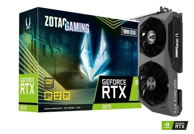 Ігрова відеокарта Zotac GAMING GeForce RTX 3070 Twin Edge LHR – 8GB GDDR6, 256bit, 1725 МГц, 2 вентилятори (ZT-A30700E-10PLHR)