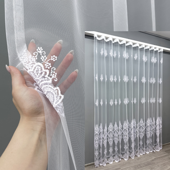 Тюль VR-Textil 1571т Фатин з вишивкою та люрексом Холодний білий 300х270 см (42-0531)