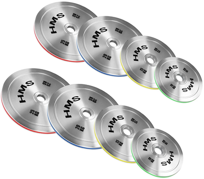 Набір каліброваних сталевих олімпійських тарілок HMS TOS 2 x 10 - 25 кг загальною вагою 140 кг (5908261683282)