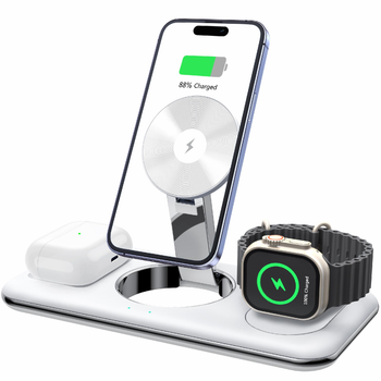 Бездротова зарядна док станція LEXEGO MagSafe для Apple iPhone Apple Watch AirPods докстанція 3в1 для айфона смарт годинника навушників зарядний пристрій у комплекті White WCSV18-W