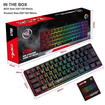 Клавиатура игровая проводная HXSJ V700 мембранная 61-клавишная игровая клавиатура для игр/офиса Black