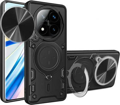 Чехол Magnetic Shield для Xiaomi Redmi Note 14 Pro 4G бампер противоударный с подставкой кольцом Black