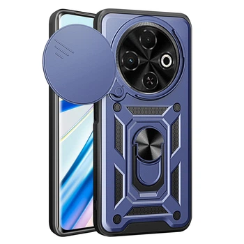 Чехол Hide Shield для Tecno Spark 30C / KL5n бампер противоударный с подставкой кольцом Blue