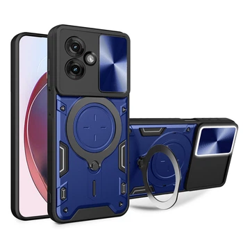 Чехол Magnetic Shield для Motorola Moto G55 бампер противоударный с подставкой кольцом Blue