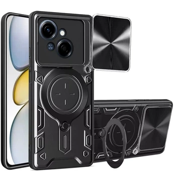 Чехол Magnetic Shield для Tecno Spark Go 1 / KL4 бампер противоударный с подставкой кольцом Black