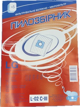 Комплект одноразових мішків пилозбірників Слон L-02 C-III LG з мікроволокна + фільтр