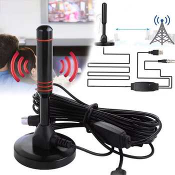 Домашняя антенна для цифрового ТВ 25 dBi Antenne комнатный усилитель сигнала HD 1080 VHF / UHF для DVB-T / T2, 13х.6.2 см, черный (102609816)