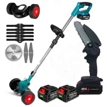 Набір 2в1 Газонокосарка з колесами пила 48V два акумулятори тример для трави