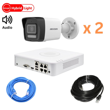 Комплект відеонагляду на 2 вуличні камери Hikvision 2Mp-IP-DS-2CD1023G2-LIUF-Hybridlight з мікрофоном