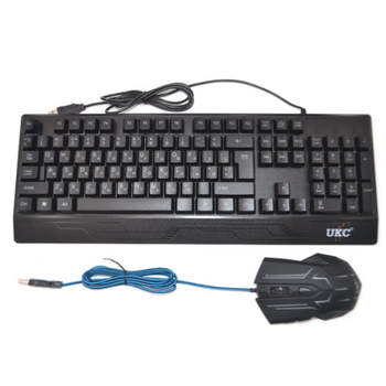Проводная игровая клавиатура и оптическая мышь комплект KeyBoard UKC M710 Черная геймерская для компьютера с LED подсветкой интерфейс USB