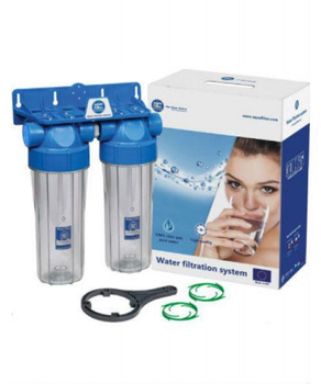 Двойной прозрачный корпус фильтра 10" Aquafilter FHPLCL14-D-TWIN
