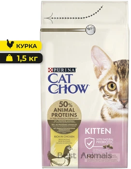 Сухий корм з куркою Purina Cat Chow Kitten Пуріна Кет Чао для кошенят 1,5 кг (5997204513984)