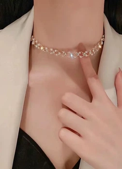 Цепочка-чокер женская с камушками и бусинками Fashion Jewelry Золотистая 15268