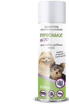 Протипаразитарний БІО Шампунь FIPROMAX Фіпромакс проти бліх кліщів комарів для дрібних порід собак з лавандою 250 мл (4820237150172)