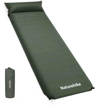 Килимок самонадувний одномісний з подушкою Naturehike 100 мм CNK2450WS020 Темно-зелений (6927595712733)
