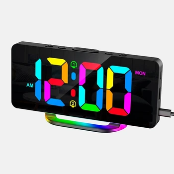 Електронний годинник VST 888H RGB із дзеркальним дисплеєм, будильником і термометром
