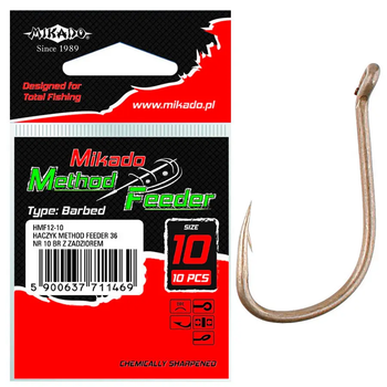Гачок Mikado Method Feeder 36 №16 (вушко) 10шт. (bronze) HMF12-16