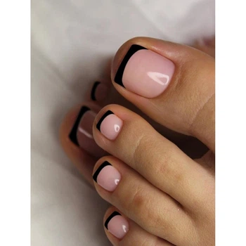 Накладные ногти для ног Nail чёрный френч, квадрат, 24 шт