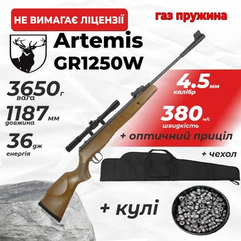 Пневматична гвинтівка Spa Artemis GR1250W ГАЗ ПРУЖИНА з оптичним прицілом з чехлом з кулями