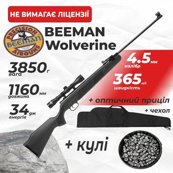 Пневматична гвинтівка Beeman Wolverine з оптичним прицілом з чехлом з кулями