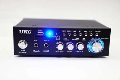 Усилитель звука Bluetooth 4,0 USB/SD/FM/MP3 120W+120W 2х канальный с пультом стереоусилитель для колонок с караоке 220V и 12V UKC AK-688BT