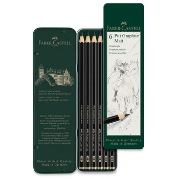 Чернографитные карандаши Faber-Castell в наборе 6 шт. 2B-12B металевий пенал PITT MATT GRAPHITE (115207)