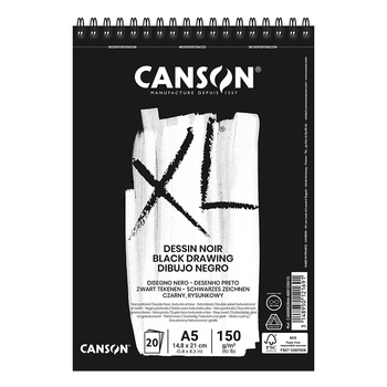 Альбом для графіки Canson XL 150 г/м2 Чорний папір А5, 20 аркушів (C400082844)