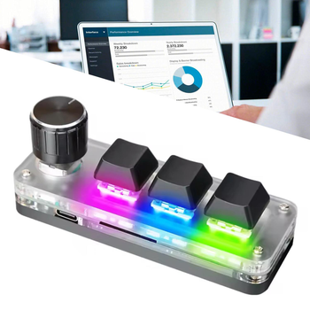 Механическая мини-клавиатура на 3 клавиши Mini программируемая клавиатура с RGB-подсветкой и регулятором + кабель USB, черная (102861893)