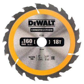 Диск пильный по дереву DeWALT СONSTRUCTION 160х20мм (DT1931)
