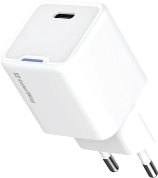 Мережевий зарядний пристрій ColorWay GaN Mini 25W PD Port PPS USB-C White (CW-CHS052PD-WT)