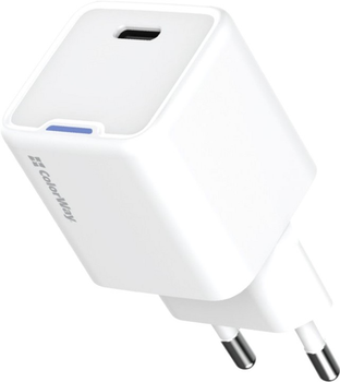 Мережевий зарядний пристрій ColorWay GaN Mini 25W PD Port PPS USB-C White (CW-CHS052PD-WT)