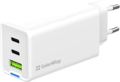 Мережевий зарядний пристрій ColorWay GaN Mini 65W PD Port PPS USB (USB-2C1A) White (CW-CHS058PD-WT)