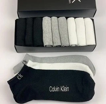 Набор мужских носков Calvin Klein 9 пар, короткие носки Кельвин Кляйн в подарочной коробке хлопок 40-46, базовые, черные, серые, белые