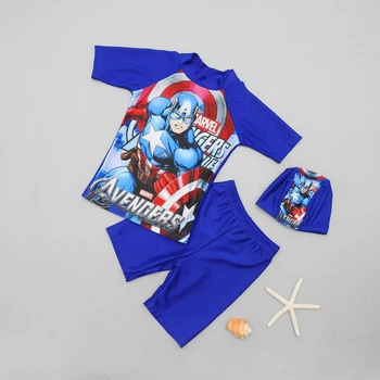 Костюм детский купальный с шапочкой Superhero Avengers (Синий 110см) 4 года