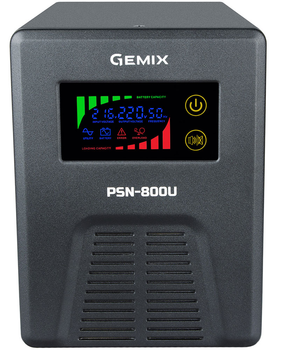 Источник бесперебойного питания Gemix PSN-800U 800VA/480W 12V/220V 7/9/13A 3xSchuko Без АКБ Black (PSN-800U)