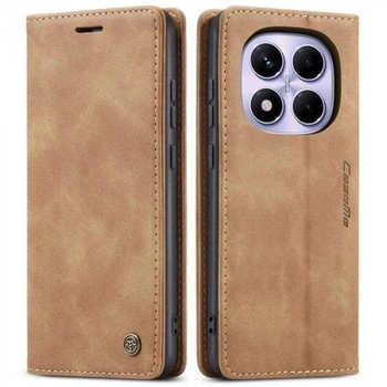 Чехол книжка Caseme с магнитом для Xiaomi Redmi Note 14 Pro коричневый