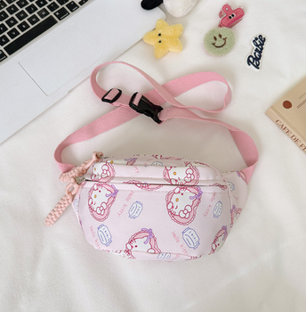Дитяча сумка бананка для дівчаток Хеллоу Кітті, Kuromi Hello Kitty на регульованому ремінці, 2 відділення на пояс через плече рожевий (AN)34086