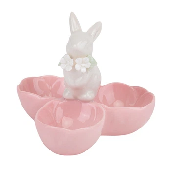 Пашотница с 3 отделами Rabbit with a pink flower 10х10cm керамика