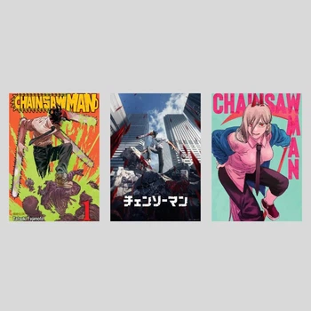 Набір постерів аніме Chainsaw man / 3 шт А3 / Плакати Людина-бензопила / Почіта / Пауер / Денджі