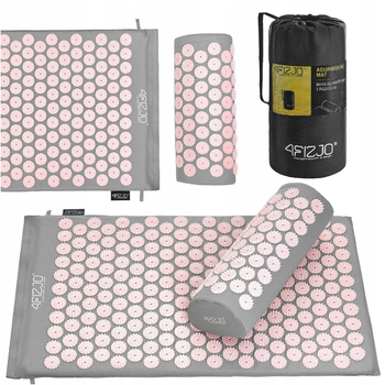 Килимок акупунктурний з валиком 4FIZJO Аплікатор Кузнєцова 72 x 42 см 4FJ0287 Grey/Pink