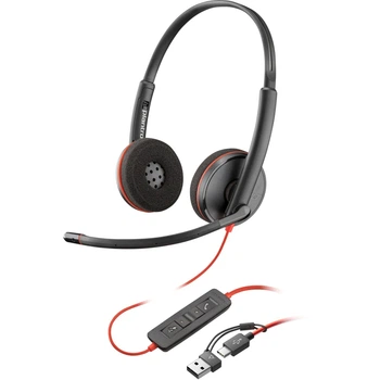 Провідна гарнітура навушники з мікрофоном Poly BlackWire C3220 M Type-C + Type-C/A Adapter HS Stereo Black (8X228AA)