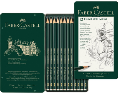 Чорнографітні олівці Faber-Castell у наборі металевий пенал 12 шт. 2Н-8В (119065)