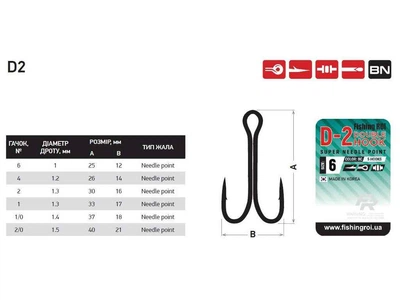Гачок подвійний FISHING ROI 1/0 (5шт/уп) hook D-2 BC арт.33-02-0010