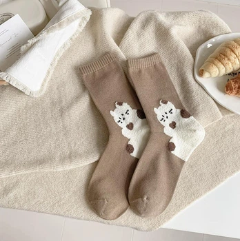 Носки женские, высокие с котиком, хлопковые, 35-40р. коричневые