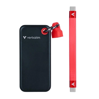 Кишеньковий накопичувач Verbatim Pocket SSD 1ТБ з брелком і кріпленням для кабелю чорний/червоний(32192)
