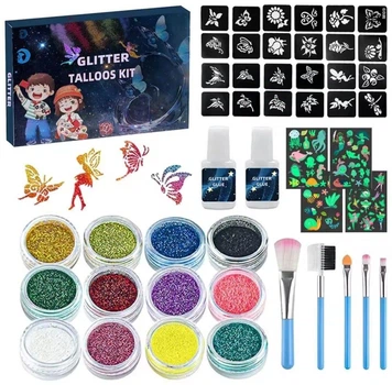 Набір дитячих татуювань з трафаретами Glitter Tattoo Kit, Panalisa (102989875)