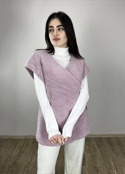 Жіноча тепла жилетка на зав’язках Тедді ARTKNIT S-M Рожевий (ak32130)